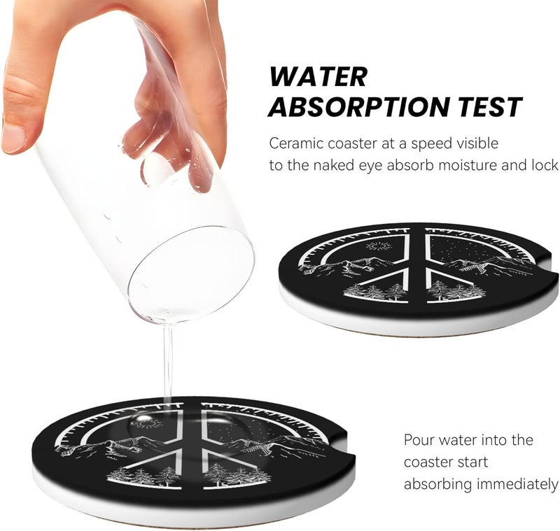 CTVSLFU Absorbent Car Coasters for Cup Holders, 2 Pack Universal Anti Slip Ceramic Cup Coaster for Women Men 2.56 Inch Car Interior Accessories - Peace Mountain 017 - Image 4